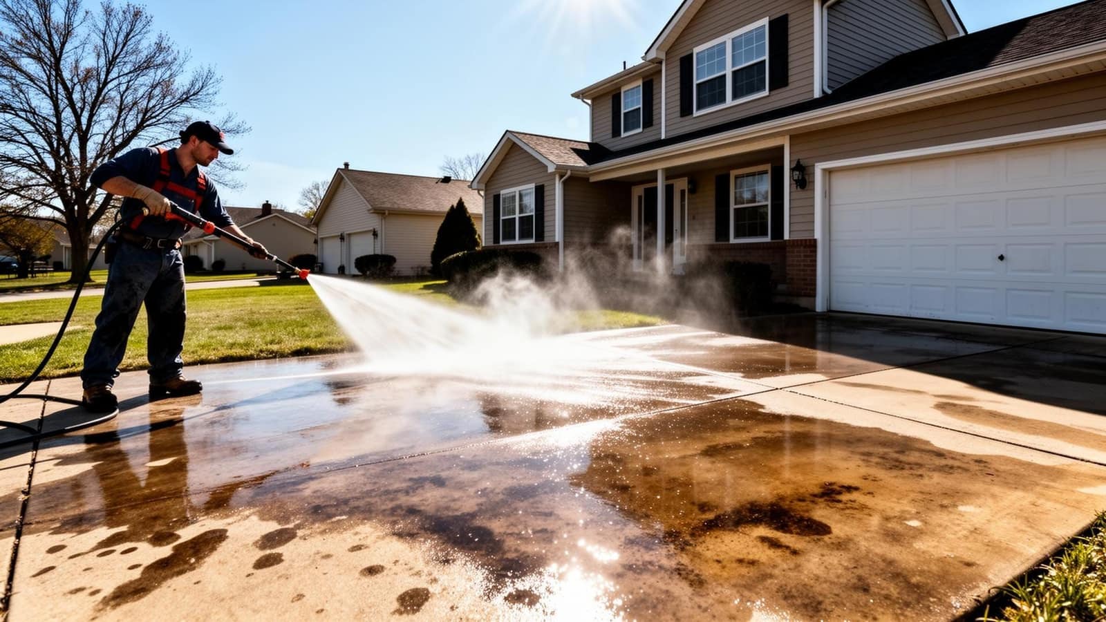 Pressure washing in action
